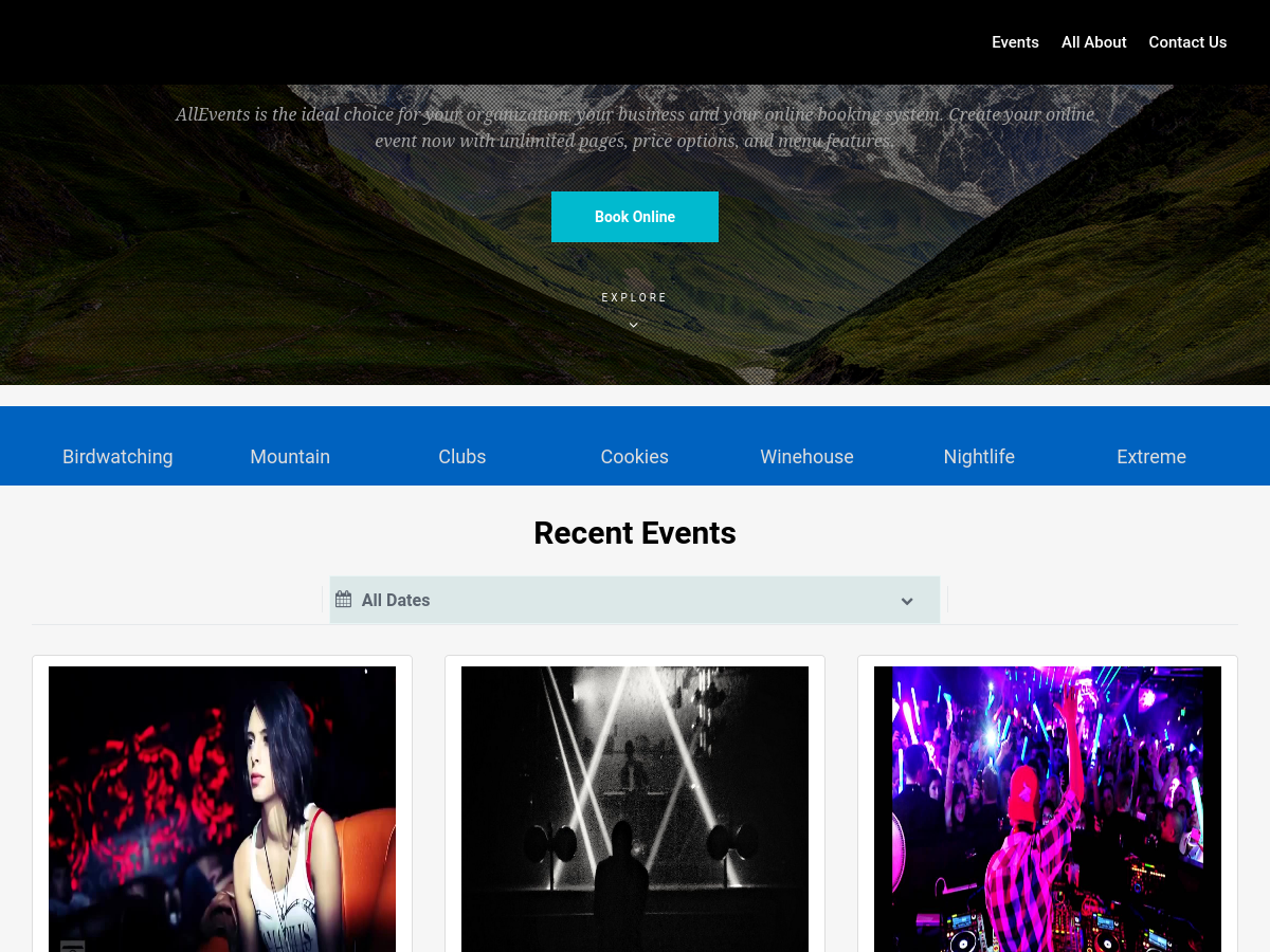 Events and tour booking platform website thumbnail